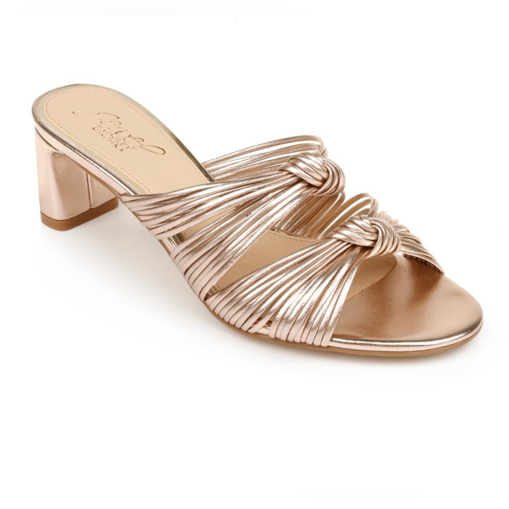 Badgley Mischka Jewel Open Toe Cheryl Backless Double Knotted Block Heels